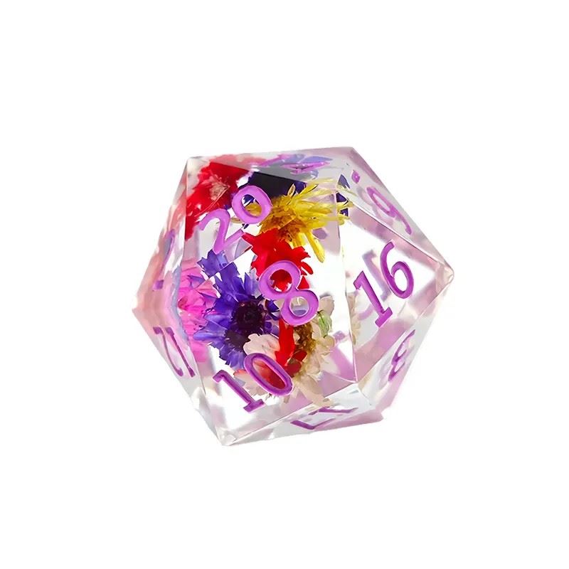 Flowers in Clear Filled Sharp Resin - 7pcs RPG Dice Set