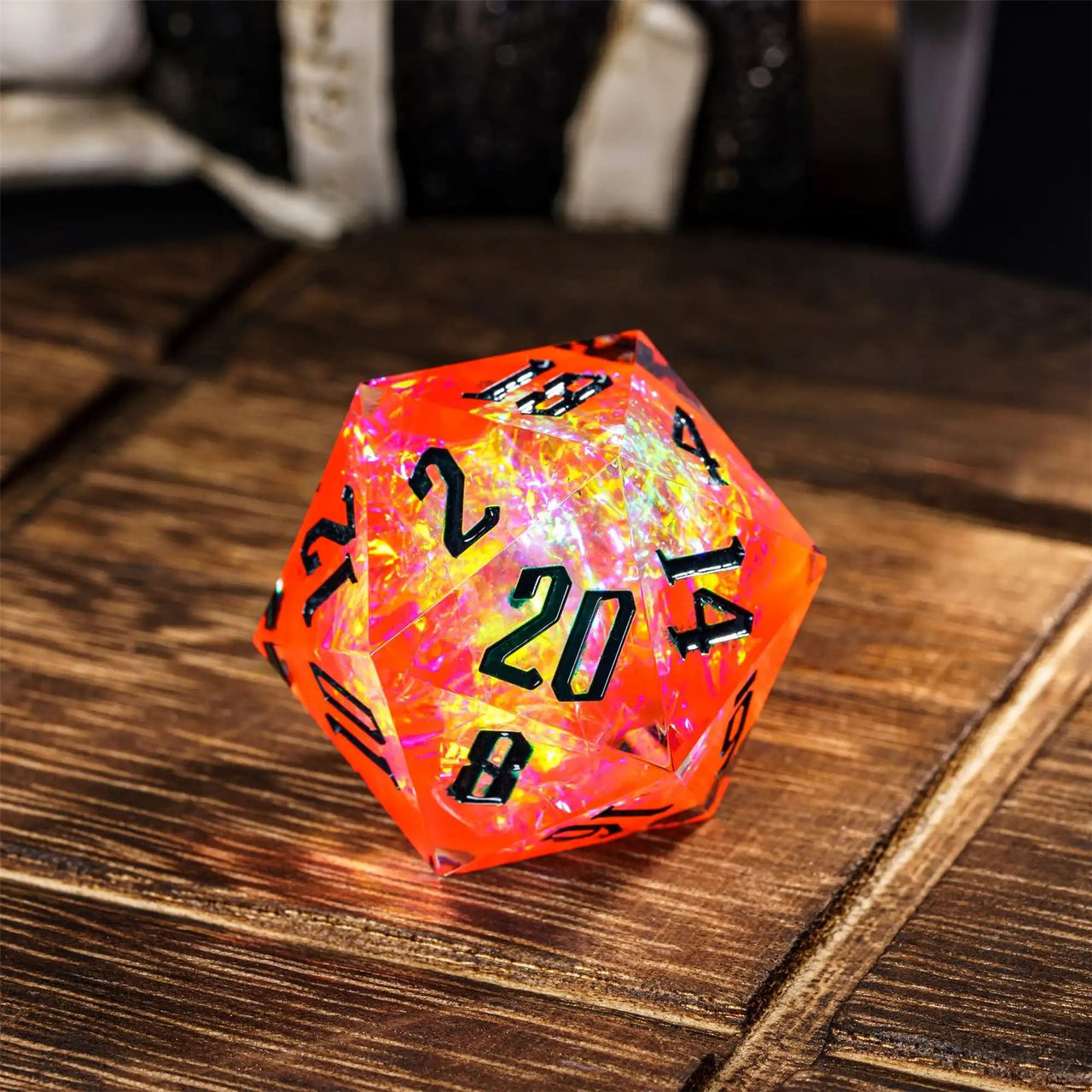 Candy in Clear & Orange with White Foil Sharp Resin - D20 RPG Dice