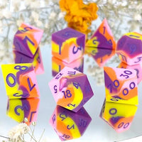 Thumbnail for Purple & Orange Layered Silicone - 7pcs RPG Full Dice Set