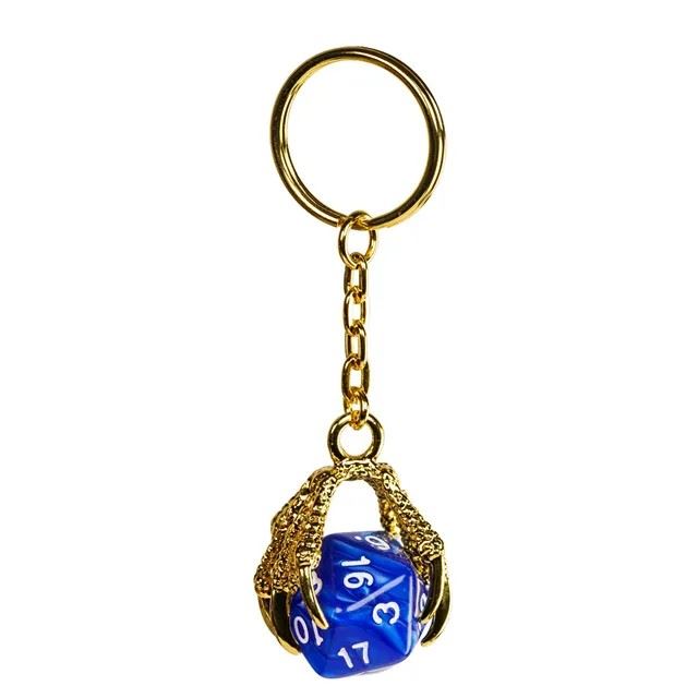 Blue & Gold Acrylic in Metal Claw - D20 Keyring