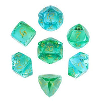 Thumbnail for 7pcs Dice Gem Glass Facet Gold Font Green Blue (UD)