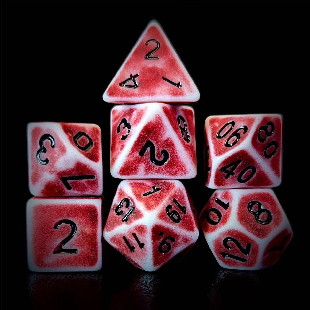 Washed Red on White Acrylic - 7pcs RPG Full Dice Set Dark Stack