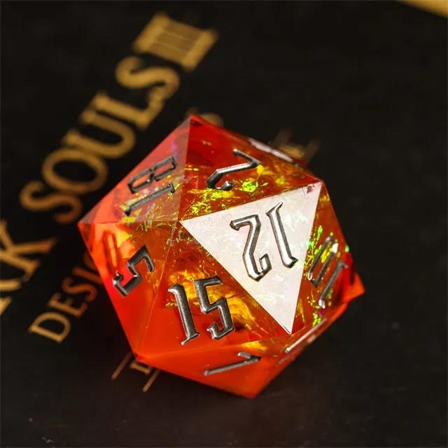 Candy in Orange with Gold Foil Sharp Resin - D20 RPG Dice