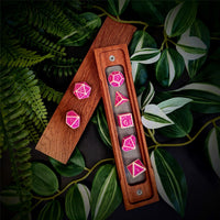 Thumbnail for Pink Vines on White Acrylic - 7pcs RPG Full Dice Set Box Setup