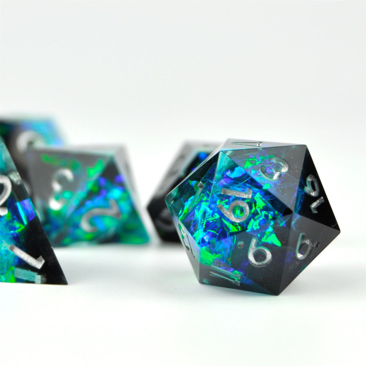 Candy in Cyan & Black Sharp Resin - 7pcs RPG Dice Set