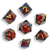 Thumbnail for 7pcs Dice Sharp Filled Liquid 3 Dot Eye Black Font Clear Black