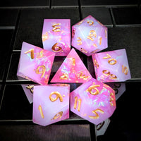 Thumbnail for Candy in Purple & White with Copper Foil Sharp Resin - 7pcs RPG Dice Set