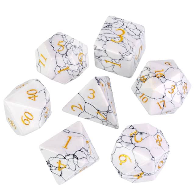 Cracked White Howlite Gemstone - 7pcs RPG Dice Set