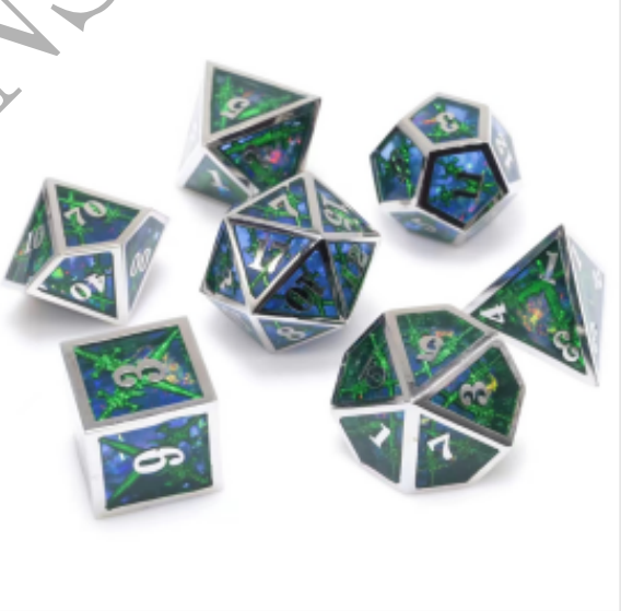 7pcs Dice Metal Resin Sword Green Blue Silver