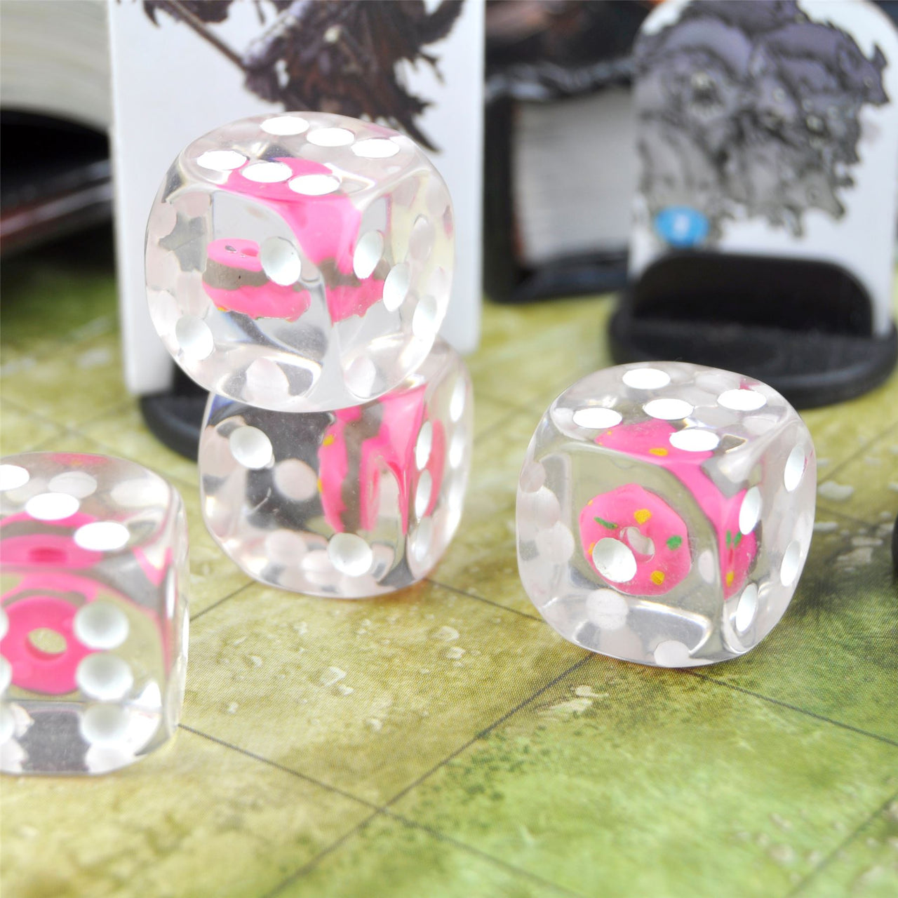 Pink Donut in Clear Resin - 6pcs D6 RPG Dice Set