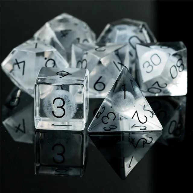 Dandelion in Clear Glass - 7pcs RPG Dice Set