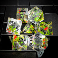 Thumbnail for 7pcs Dice Sharp Filled Black Font Flowers Red Green Clear