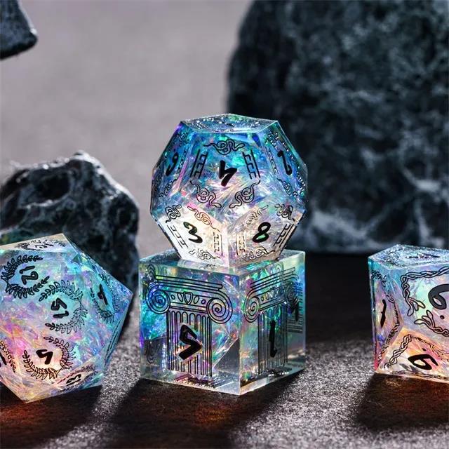 Mythology on Clear Sharp Resin - 7pcs RPG Dice Set