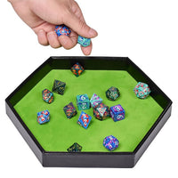 Thumbnail for Green Velvet & Black PU Leather - Hexagon Lid Dice Tray