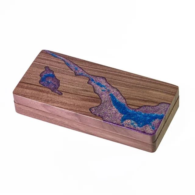 Purple & Blue Resin on Black Walnut Wood - Magnetic Dice Storage