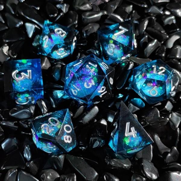 7pcs Dice Sharp Filled Liquid Silver Font Pink Blue