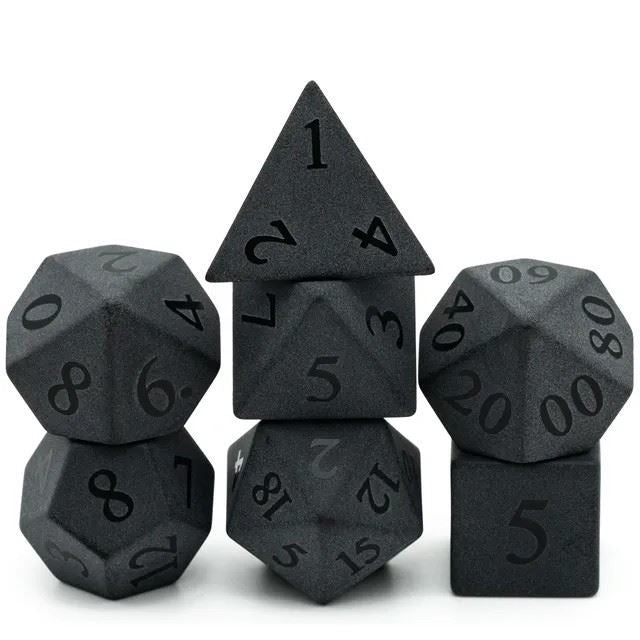 Frosted Black Obsidian Gemstone - 7pcs RPG Dice Set