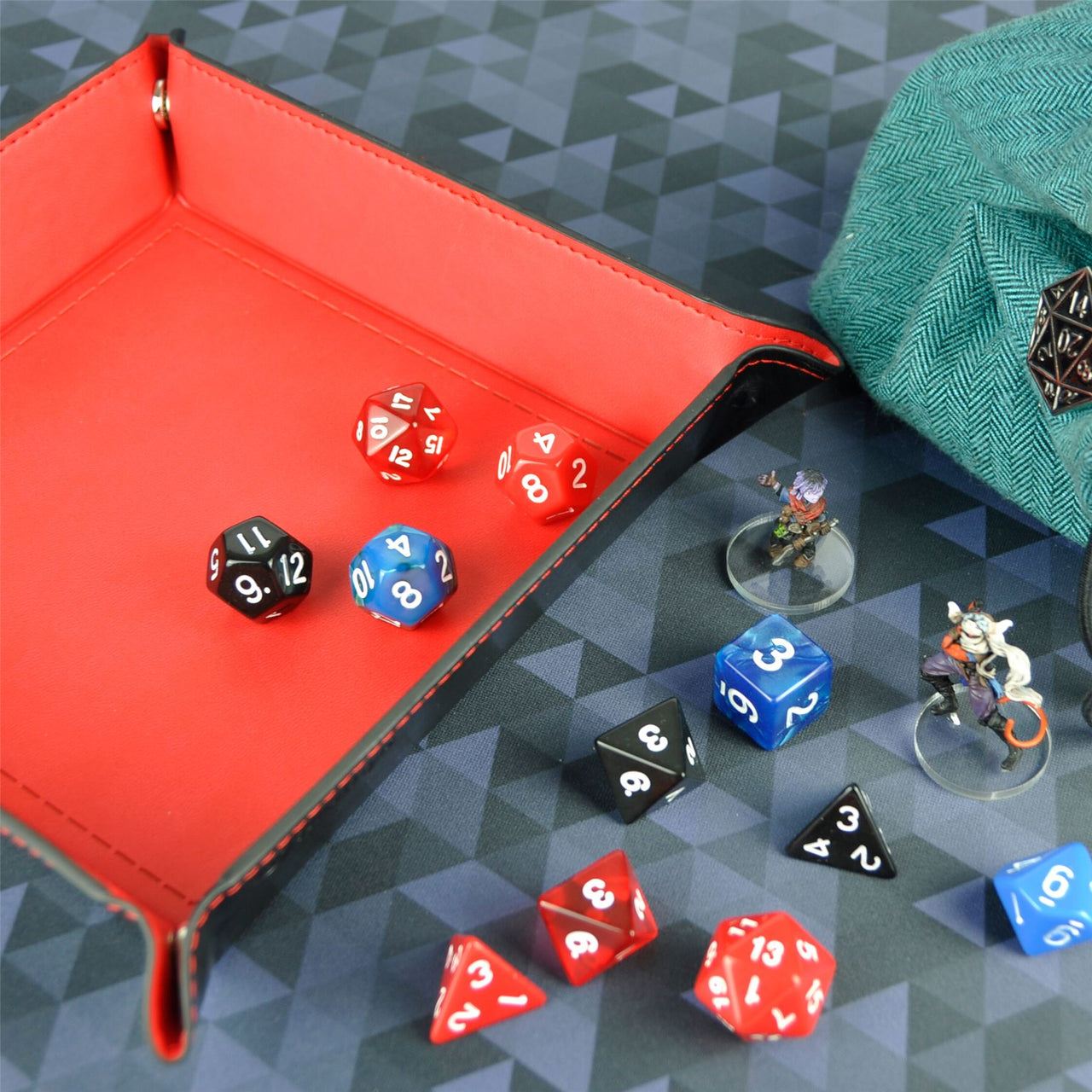 Red & Black PU Leather - Square Hard Dice Tray