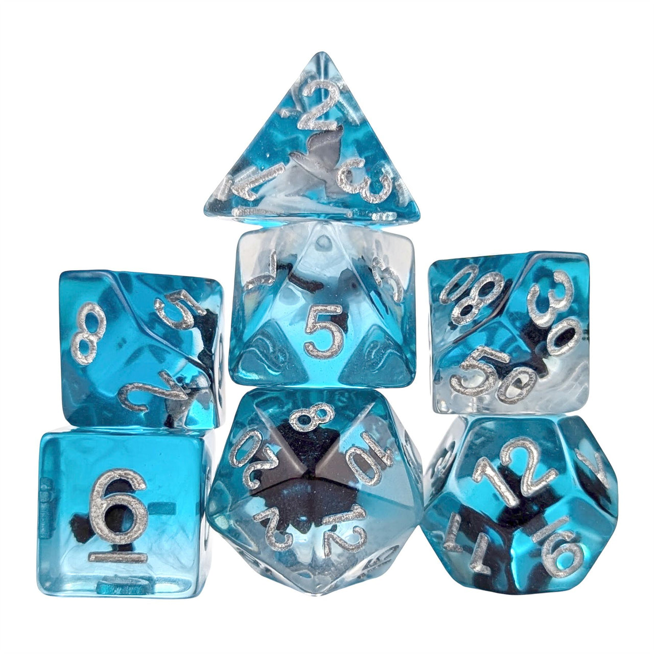 Eagle in Clear & Blue Resin - 7pcs RPG Full Dice Set