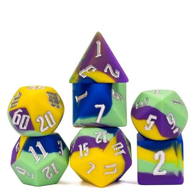 Green & Blue Layered Silicone - 7pcs RPG Full Dice Set