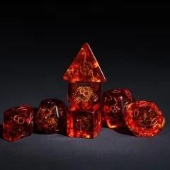 Cogs in Clear & Orange Resin - 7pcs RPG Full Dice Set