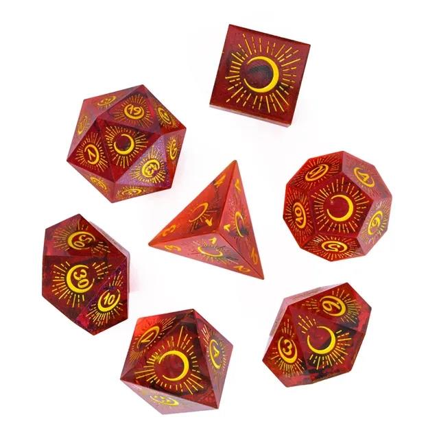 Moon on Clear & Red with Candy Sharp Resin - 7pcs RPG Dice Set