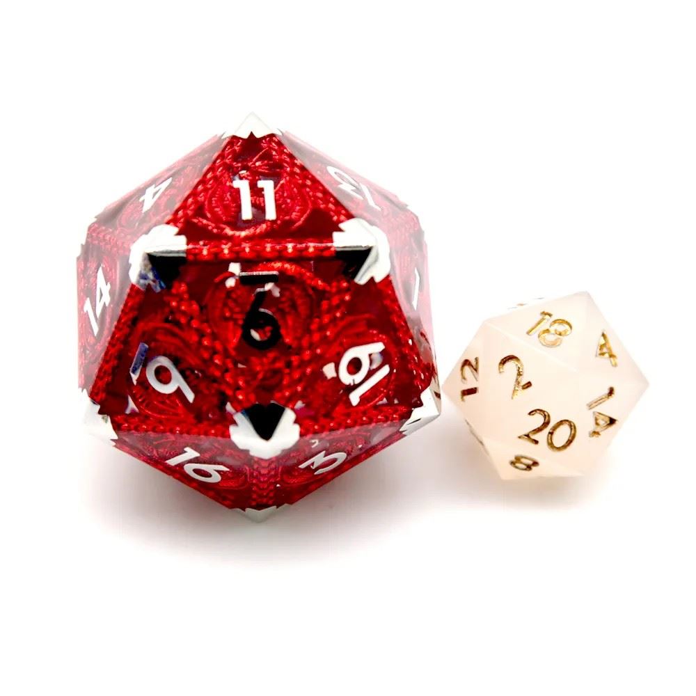 Dragon Scales on Red Metal & Resin  - 39mm D20 RPG Dice