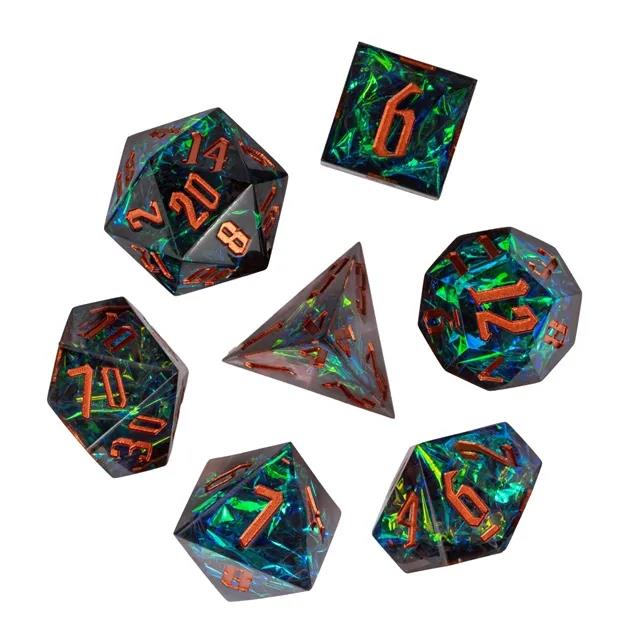 Candy in Blue & Green Sharp Resin - 7pcs RPG Dice Set