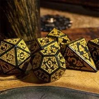 Thumbnail for Yellow Celtic Knot on Black Acrylic - 7pcs RPG Full Dice Set