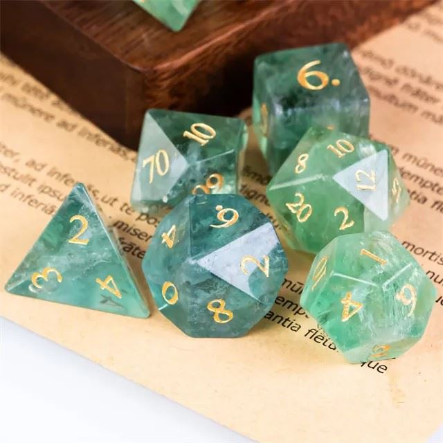 Green Fluorite Gemstone - 7pcs RPG Dice Set