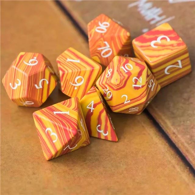 Layered Orange and Yellow Turquise Gemstone - 7pcs RPG Dice Set