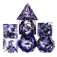 Thumbnail for Spider in Clear & Purple Filled Sharp Resin - 7pcs RPG Dice Set