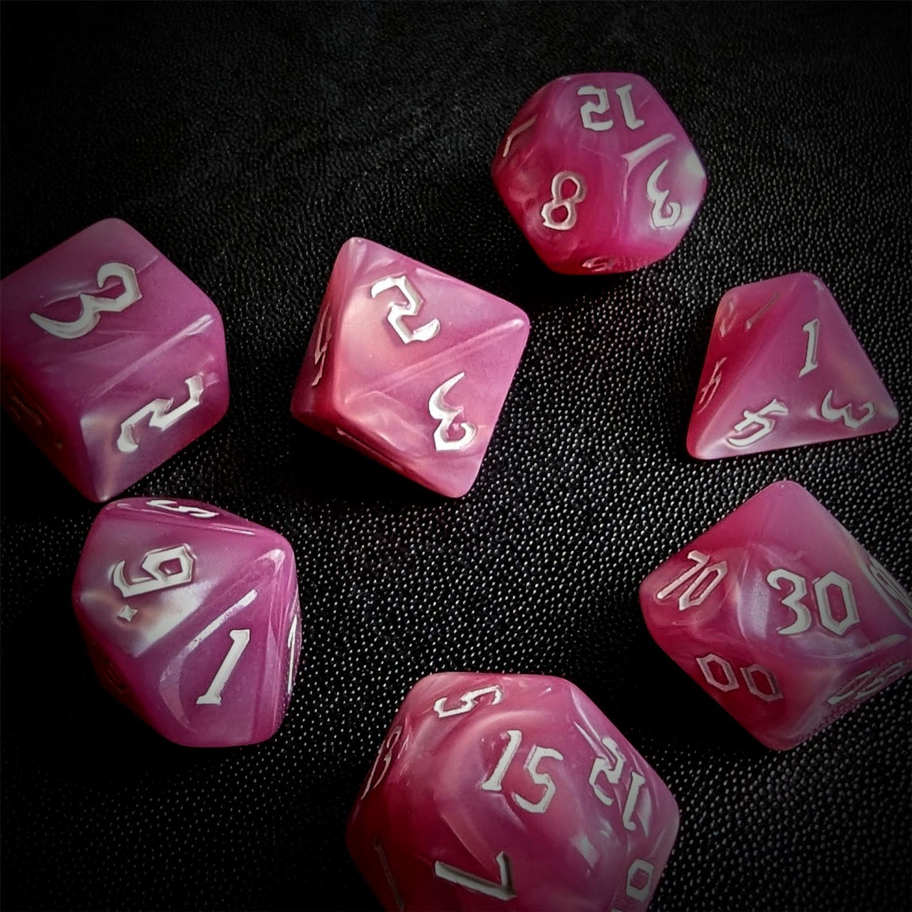 Pink Silk Acrylic - 7pcs RPG Full Dice Set Scatter