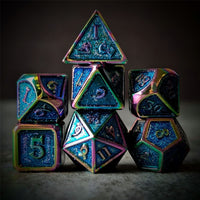 Thumbnail for Glitter Blue Enamel in Rainbow Metal - 7pcs RPG Dice Set