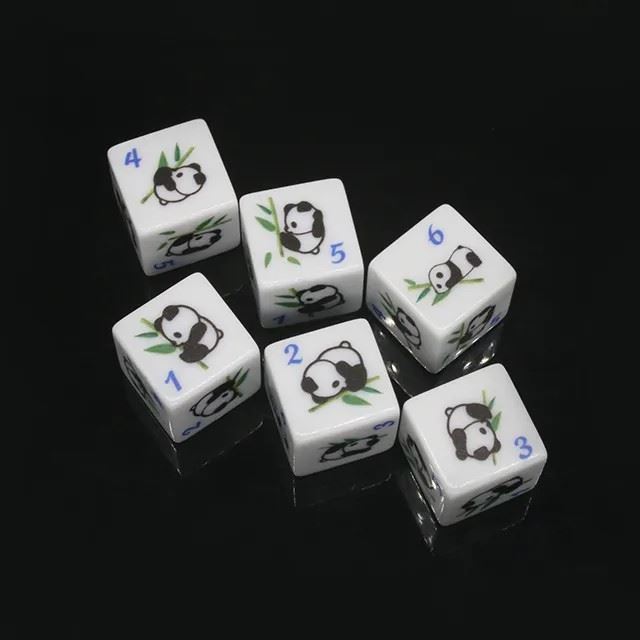 16mm White Panda Acrylic  - 6pcs D6 RPG Dice Set