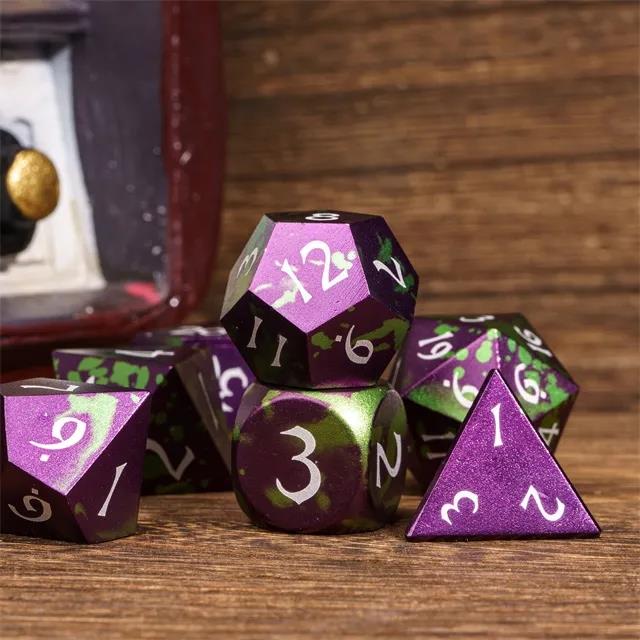7pcs RPG Dice Set - Green & Purple Anodized Aluminium