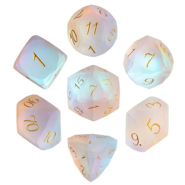 7pcs Dice Gem Glass Frosted Facet Gold Font Prism