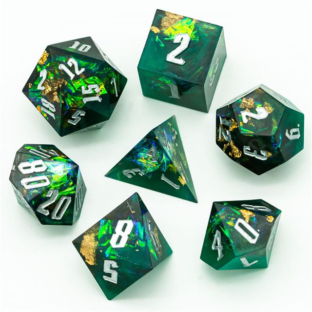 Candy in Green & Black Sharp Resin - 7pcs RPG Dice Set