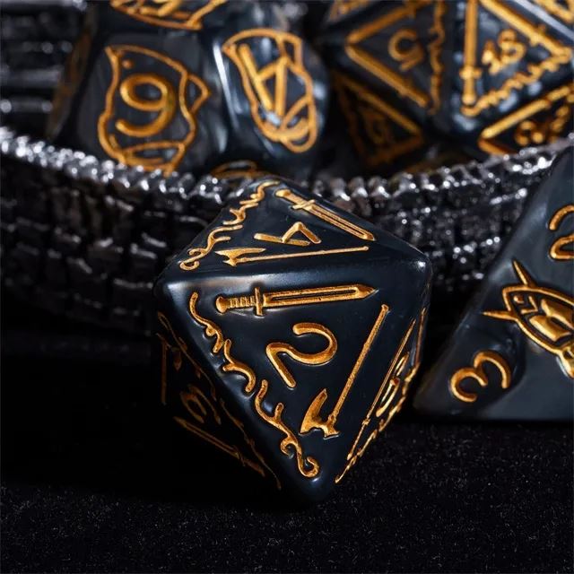 Weapons on Silk Black Acrylic - 7pcs RPG Oversized Dice Set