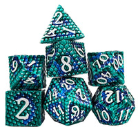 Thumbnail for Green & Blue Dragon Scale Metal - 7pcs RPG Dice Set