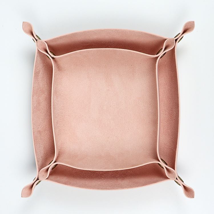 Baby Pink Velvet & Baby Pink PU Leather - Square Soft Dice Tray