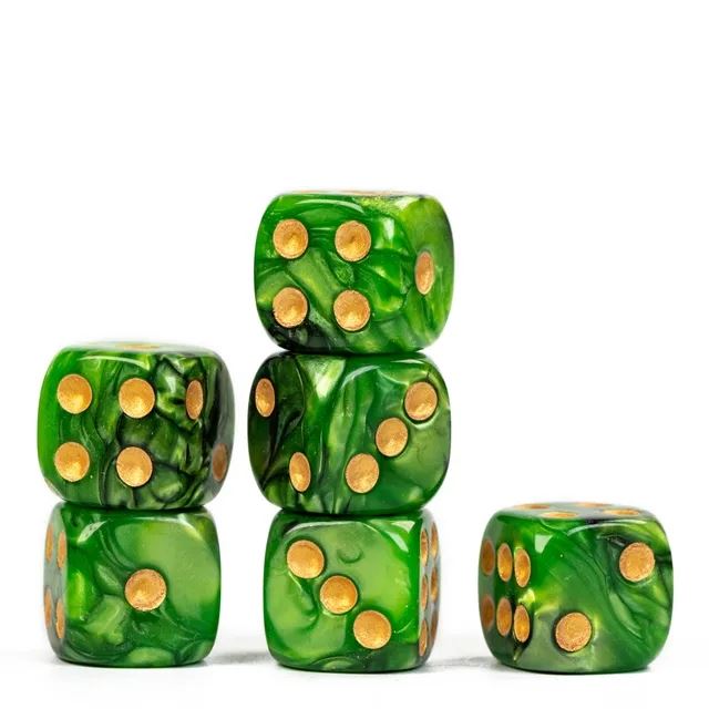 16mm Green Acrylic  - 6pcs D6 RPG Dice Set