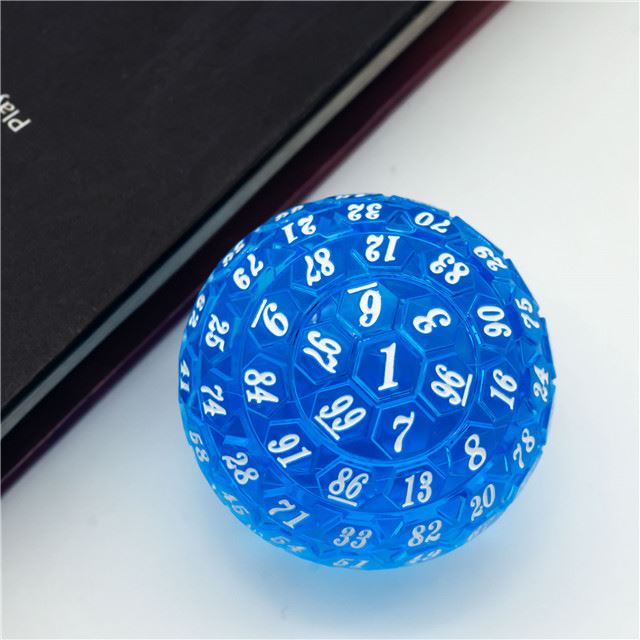 Blue & Clear Raised Face Acrylic - D100 RPG Dice