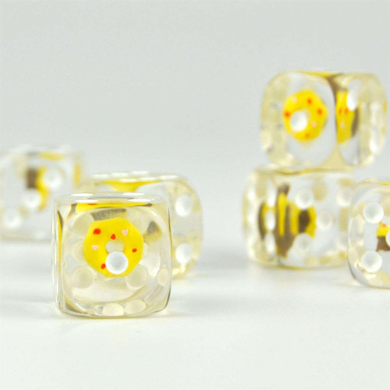 Yellow Donut in Clear Resin - 6pcs D6 RPG Dice Set