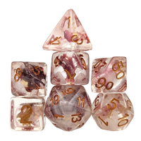 Thumbnail for Pink Rose Petal in Clear Resin - 7pcs RPG Full Dice Set