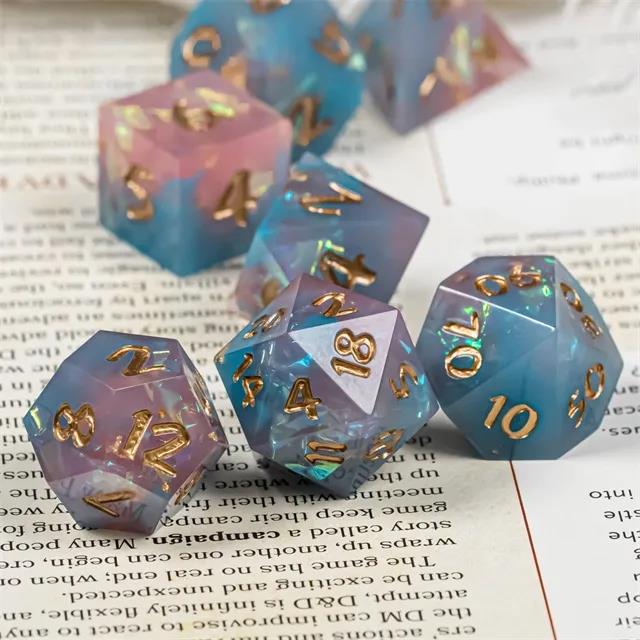 Candy in Blue & Pink with Copper Foil Sharp Resin - 7pcs RPG Dice Set