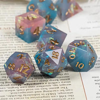 Thumbnail for Candy in Blue & Pink with Copper Foil Sharp Resin - 7pcs RPG Dice Set