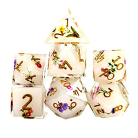 Thumbnail for 7pcs Dice Sharp Filled Grannys Flowers Gold Font White