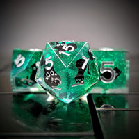Thumbnail for 7pcs Dice Sharp Filled Liquid Cat White Font Green Clear