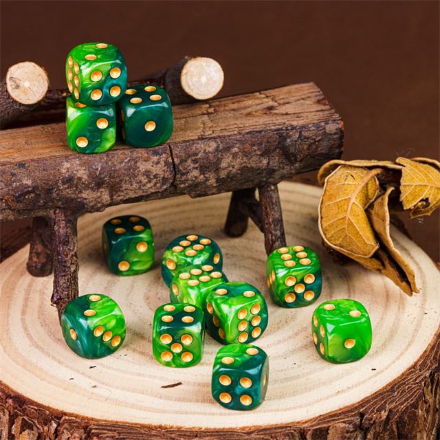 12mm Green Acrylic - 10pcs D6 RPG Dice Set